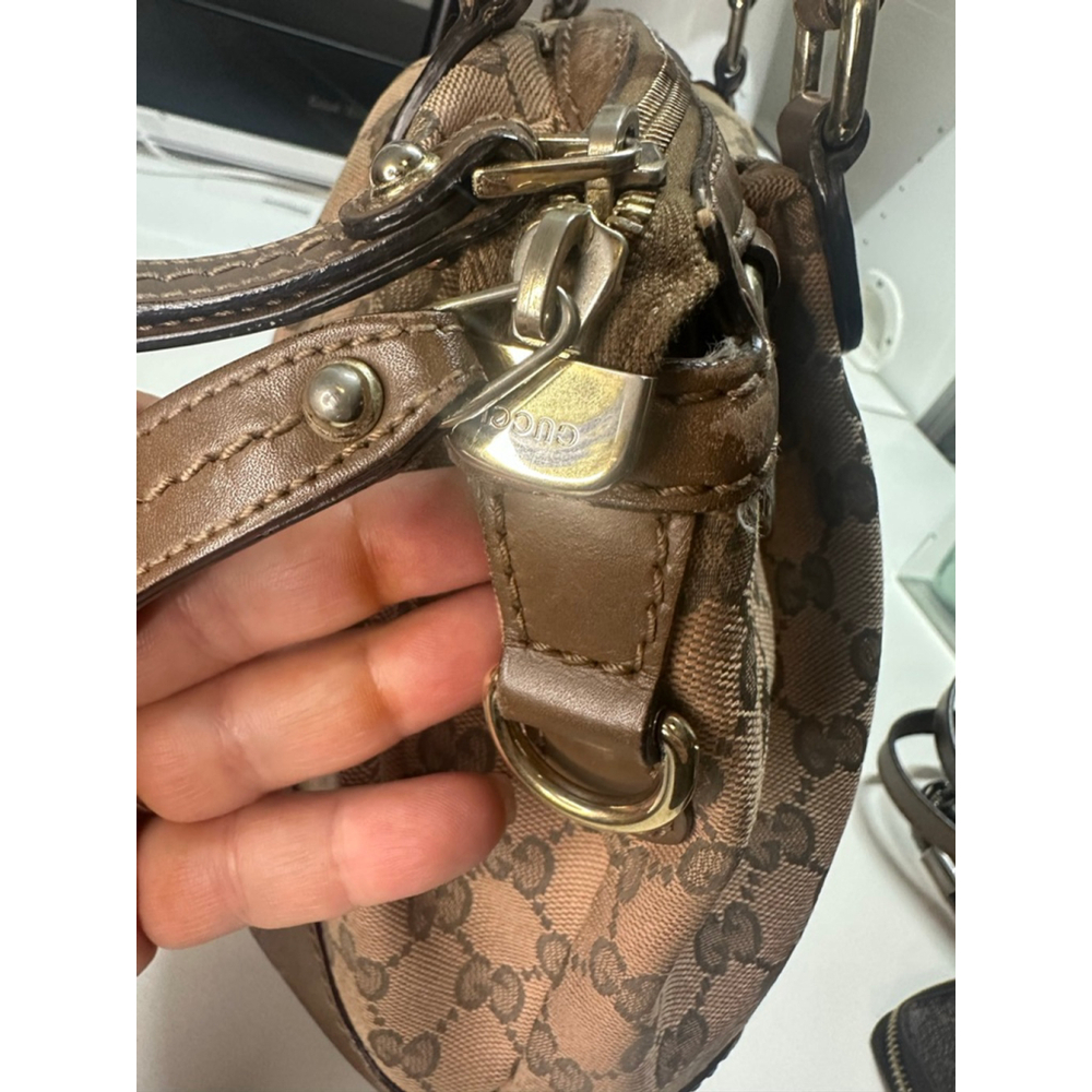 Women's Gucci Monogram Canvas Leather Trim Satchel Bag Brown/Tan One Size - Picture 5 of 16